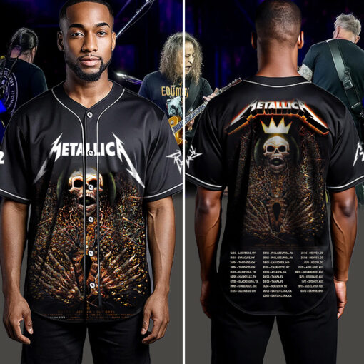 metallica m72 world tour baseball jersey may 31 2025 charlotte nc bank of america stadium crowned skeleton king design feat pantera suicidal tendencies 4