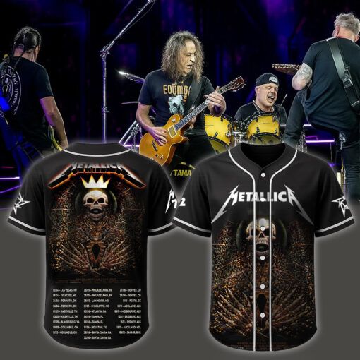metallica m72 world tour baseball jersey may 31 2025 charlotte nc bank of america stadium crowned skeleton king design feat pantera suicidal tendencies
