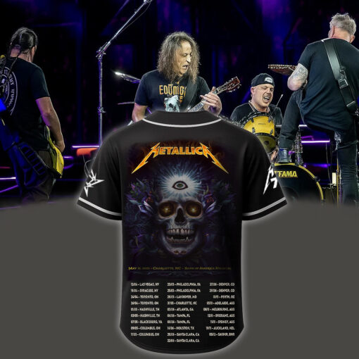 metallica m72 world tour baseball jersey may 31 2025 charlotte nc bank of america stadium third eye skull design feat pantera suicidal tendencies 2