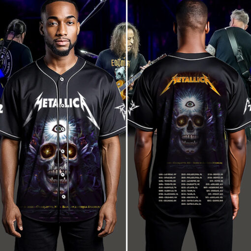 metallica m72 world tour baseball jersey may 31 2025 charlotte nc bank of america stadium third eye skull design feat pantera suicidal tendencies 4