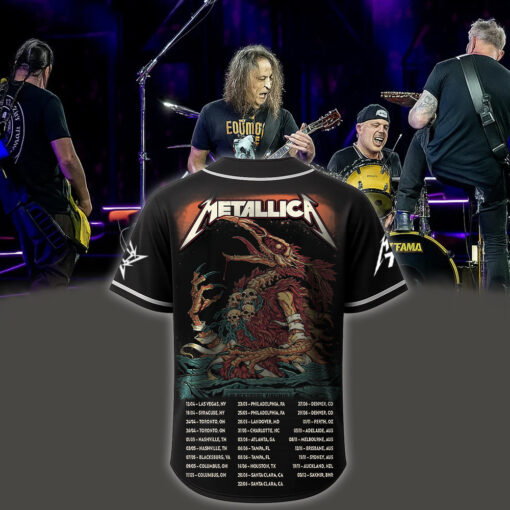metallica m72 world tour baseball jersey may 7 2025 blacksburg virginia lane stadium crimson vulture skull chains edition 2