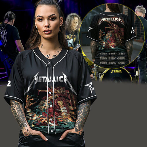 metallica m72 world tour baseball jersey may 7 2025 blacksburg virginia lane stadium crimson vulture skull chains edition 3