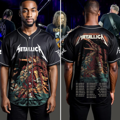 metallica m72 world tour baseball jersey may 7 2025 blacksburg virginia lane stadium crimson vulture skull chains edition 4