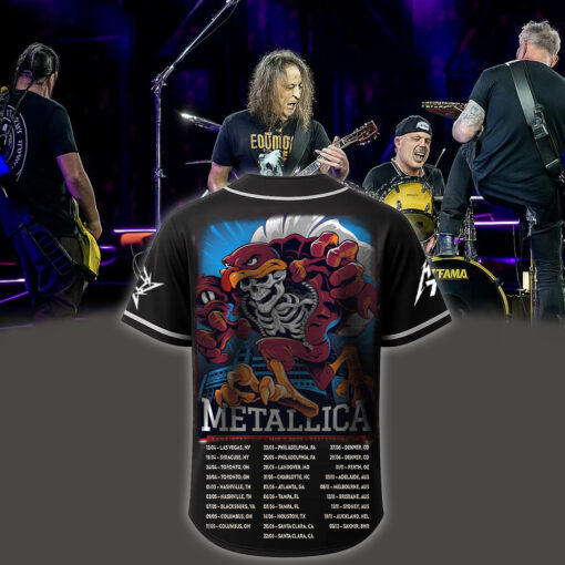 metallica m72 world tour baseball jersey may 7 2025 blacksburg virginia lane stadium skeleton hokie mascot edition 2