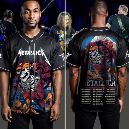 metallica m72 world tour baseball jersey may 7 2025 blacksburg virginia lane stadium skeleton hokie mascot edition 4