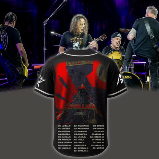 metallica m72 world tour baseball jersey may 9 2025 columbus ohio historic crew stadium raven crown skeleton design 2