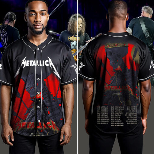 metallica m72 world tour baseball jersey may 9 2025 columbus ohio historic crew stadium raven crown skeleton design 4