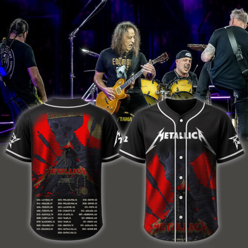 metallica m72 world tour baseball jersey may 9 2025 columbus ohio historic crew stadium raven crown skeleton design