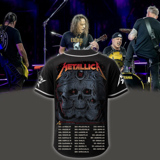 metallica m72 world tour baseball jersey may 9 2025 columbus ohio historic crew stadium triple skull rose spider design 2