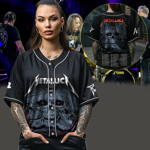 metallica m72 world tour baseball jersey may 9 2025 columbus ohio historic crew stadium triple skull rose spider design 3