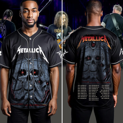 metallica m72 world tour baseball jersey may 9 2025 columbus ohio historic crew stadium triple skull rose spider design 4