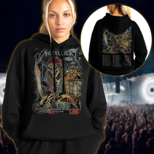 metallica m72 world tour hoodie shirt june 8 2025 tampa florida raymond james stadium skeleton pirate lantern artwork 1