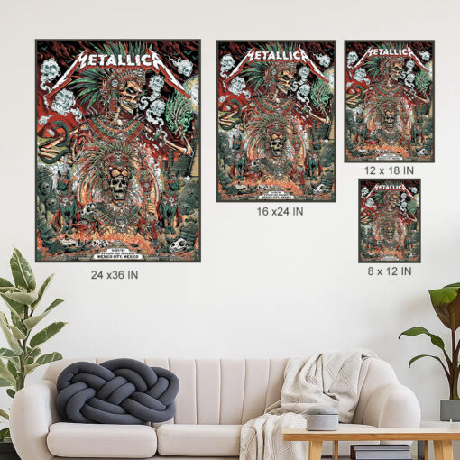 metallica m72 world tour september 27 2024 mexico city estadio gnp seguros aztec fire warrior poster canvas wall art 4
