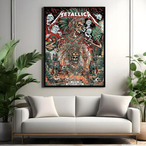 metallica m72 world tour september 27 2024 mexico city estadio gnp seguros aztec fire warrior poster canvas wall art