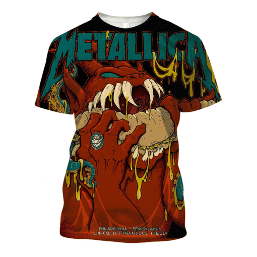 metallica may 23 2025 monster eat burger 3d aop shirt 1