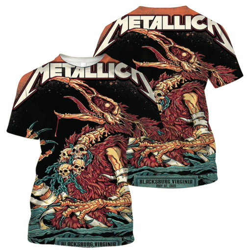 metallica may07 2025 virginia horror bird demon shirt 3d aop