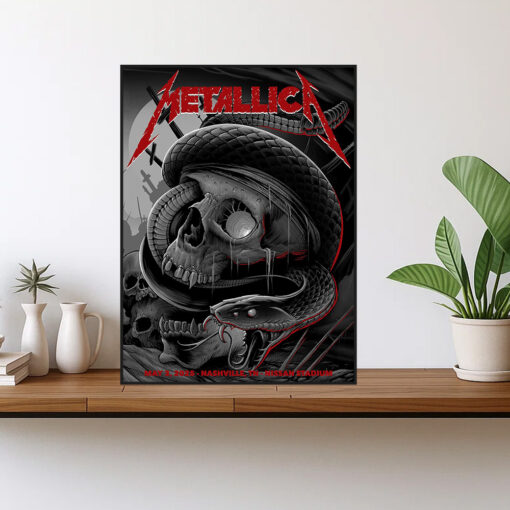 metallica nashville 2025 poster snake skull death art canvas may 3 m72 tour 1