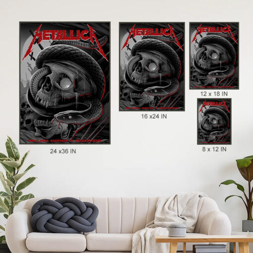 metallica nashville 2025 poster snake skull death art canvas may 3 m72 tour 4