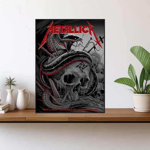 metallica nashville 2025 poster snake strike skull canvas art may 1 m72 tour 1