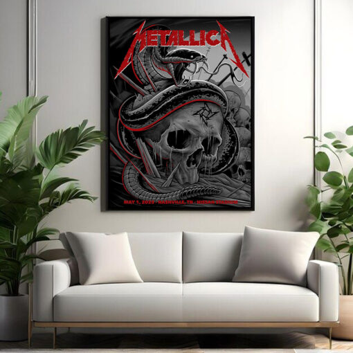 metallica nashville 2025 poster snake strike skull canvas art may 1 m72 tour