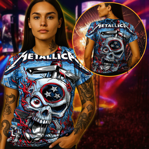metallica north america 2025 burning skull armor 3d aop shirt 3