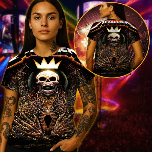 metallica north american 2025 crown skeleton 3d aop shirt 3