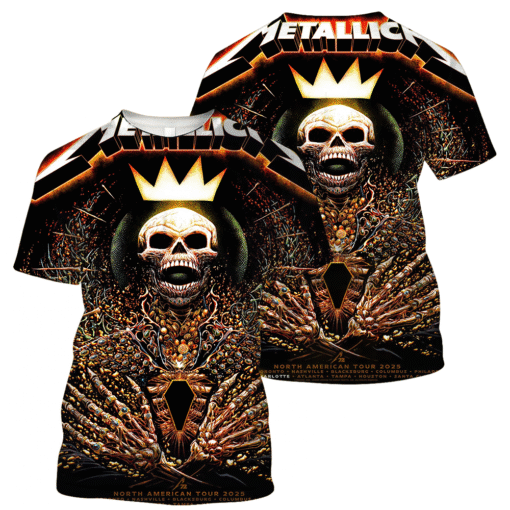 metallica north american 2025 crown skeleton 3d aop shirt