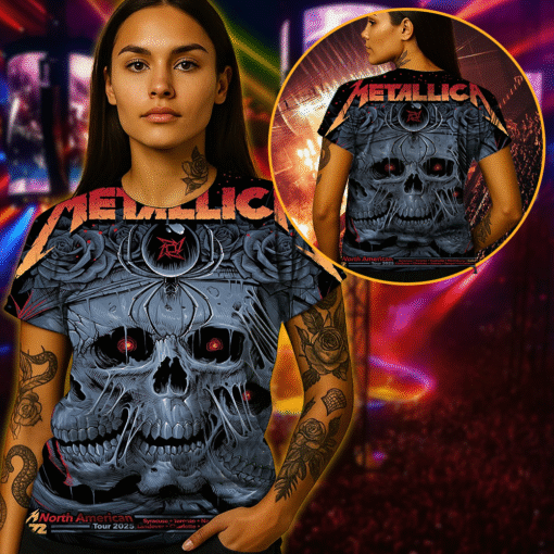 metallica northamericantour2025 tripleskull art 3d aop shirt 3