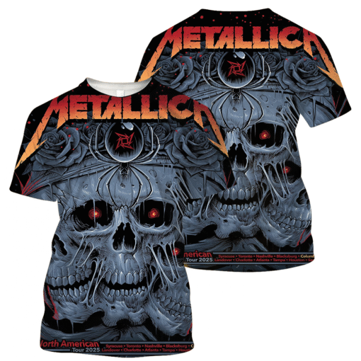 metallica northamericantour2025 tripleskull art 3d aop shirt