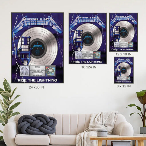 metallica ride the lightning platinum award poster signed riaa plaque tribute wall art 4
