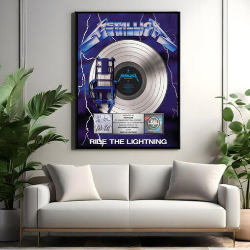 metallica ride the lightning platinum award poster signed riaa plaque tribute wall art
