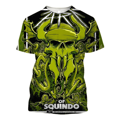 metallica squindo art shirt 3d aop skull tentacle green demon painter tee 1