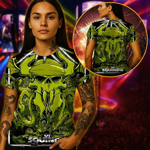 metallica squindo art shirt 3d aop skull tentacle green demon painter tee 3