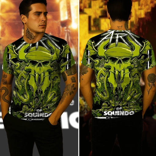 metallica squindo art shirt 3d aop skull tentacle green demon painter tee 4