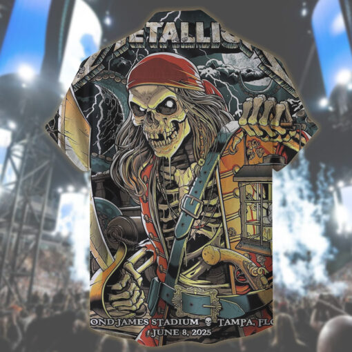 metallica tampa hawaiian shirt skeleton pirate live at raymond james june 8 2025 2