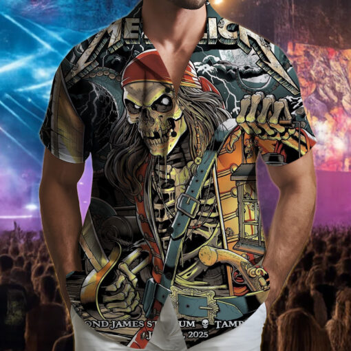 metallica tampa hawaiian shirt skeleton pirate live at raymond james june 8 2025