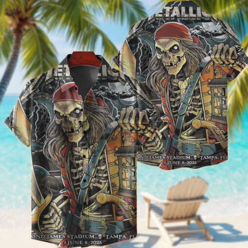 metallica tampa hawaiian shirt skeleton pirate live at raymond james june 8 2025