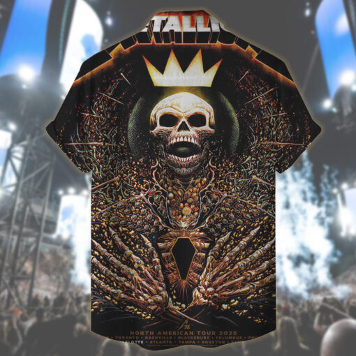 metallica tour 2025 hawaiian shirt crowned skeleton king of thorns edition 2