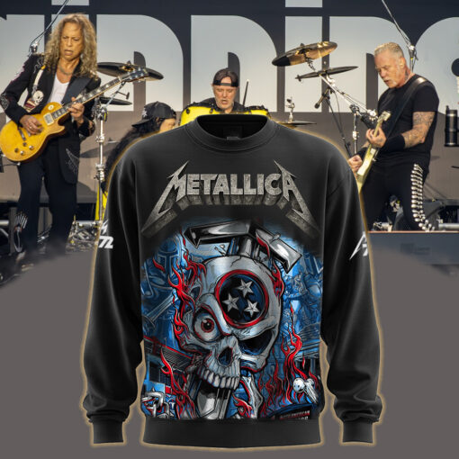 metallica m72 world tour may 1 3 2025 nashville tennessee nissan stadium flaming skull crossed hammers artwork aop sweatshirt
