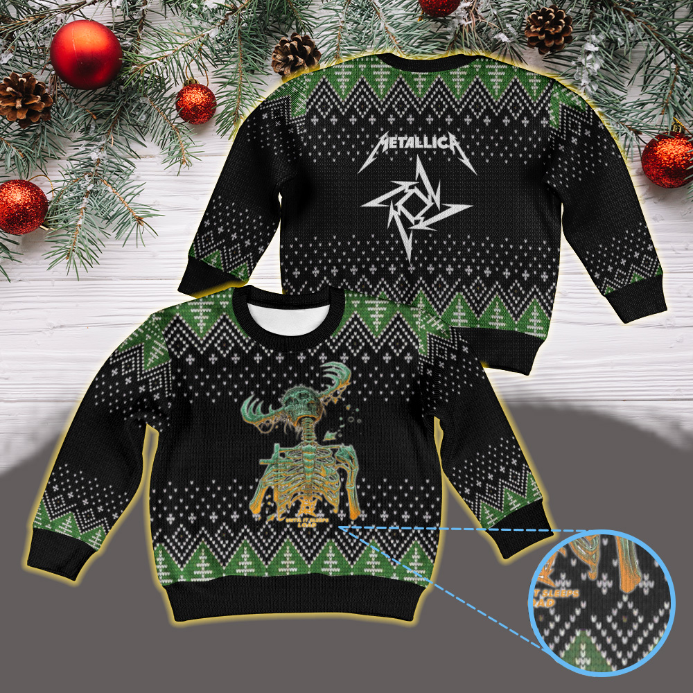 metallica load era until it sleeps skeleton cross artwork 1996 inspired vintage ugly christmas sweater