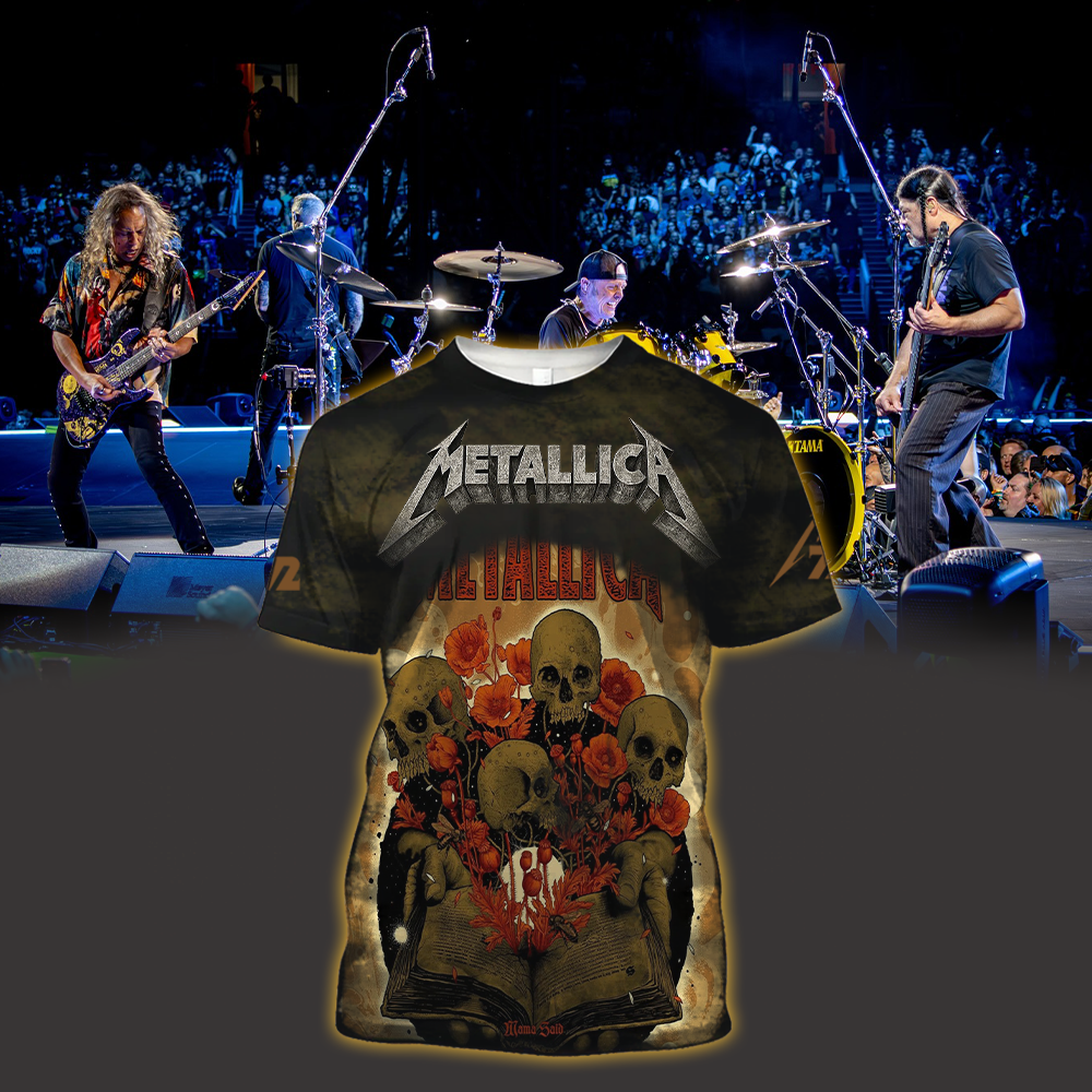 metallica load remastered mama said inspired all over print gothic skull poppy floral design 2025 rock style shirt 1