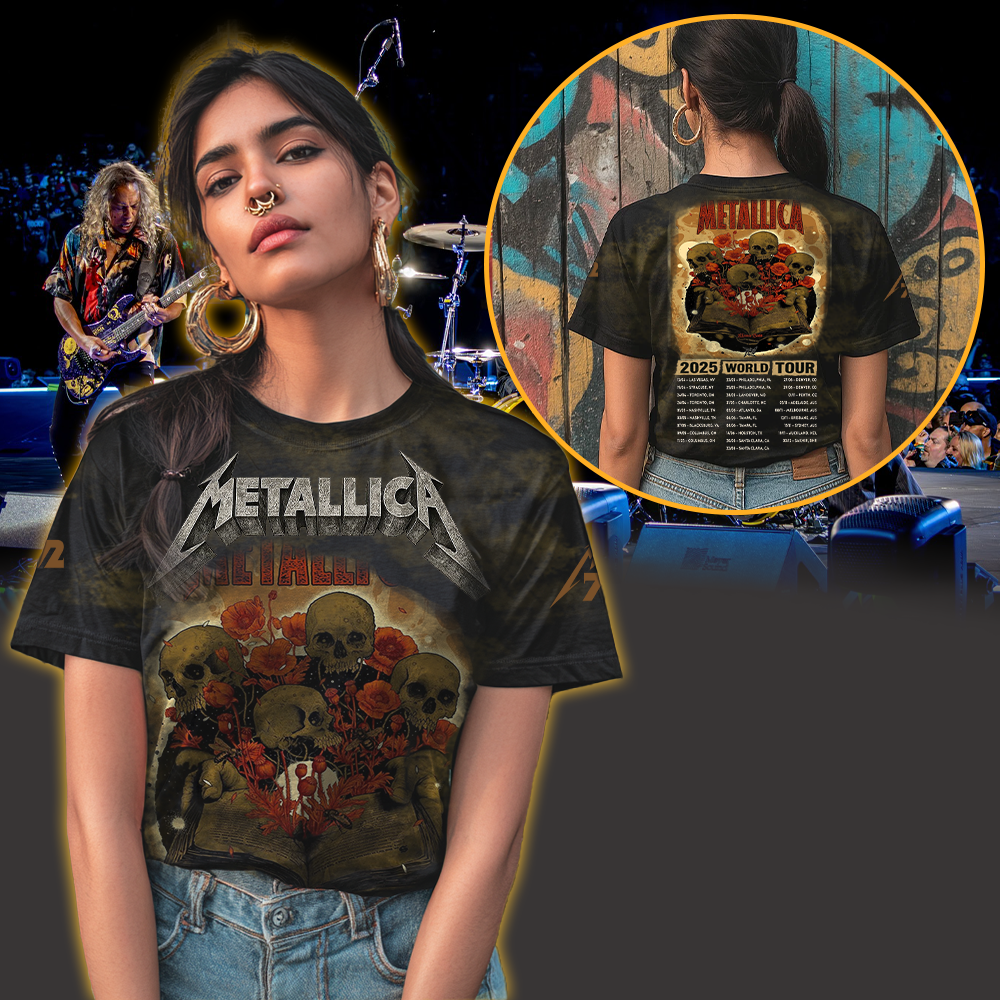 metallica load remastered mama said inspired all over print gothic skull poppy floral design 2025 rock style shirt 3