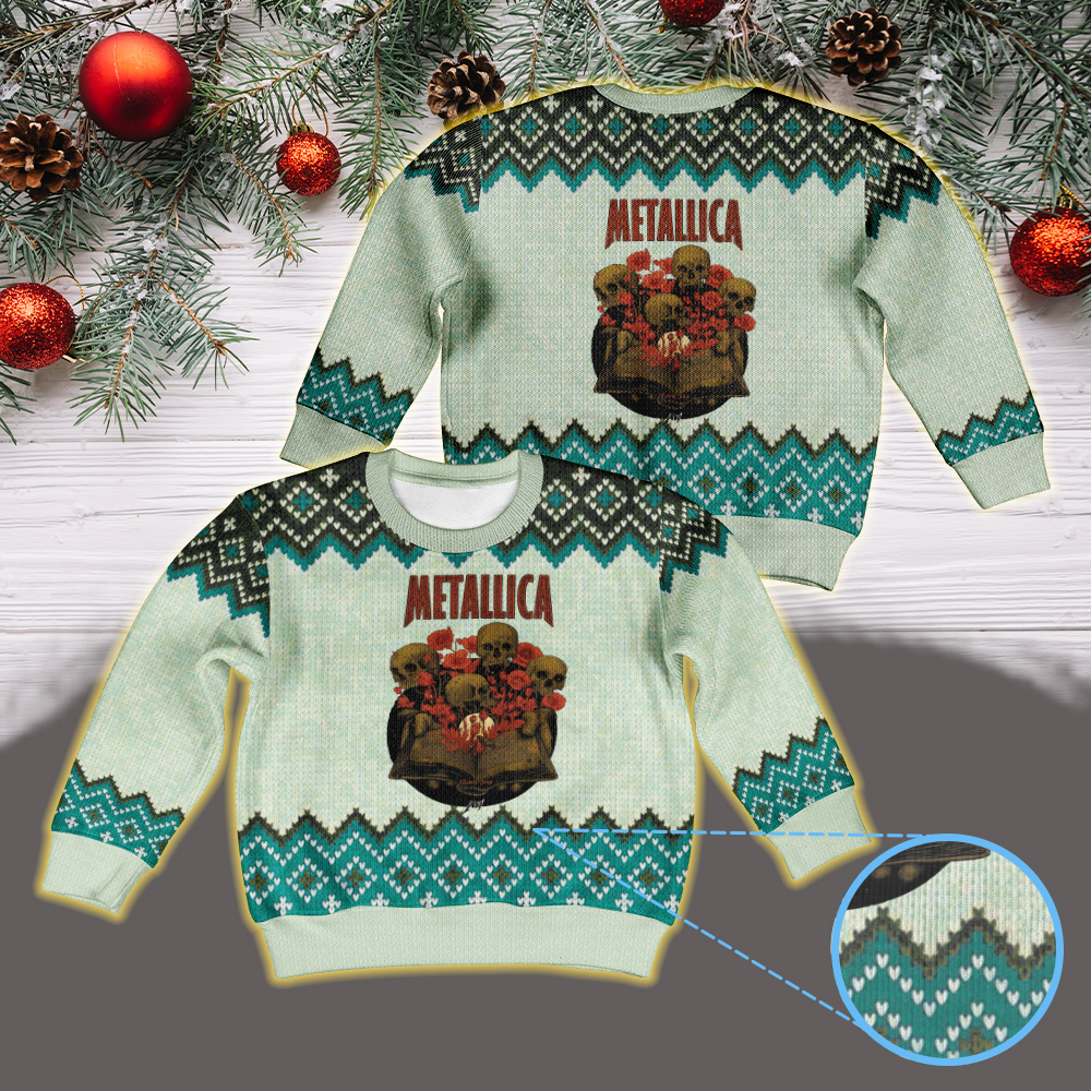metallica load remastered mama said inspired artwork vintage skull poppy floral design 2025 heavy metal band ugly christmas sweater