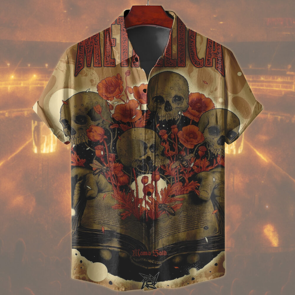 metallica load remastered mama said inspired skull poppy floral pattern 2025 tropical aop hawaiian shirt 1