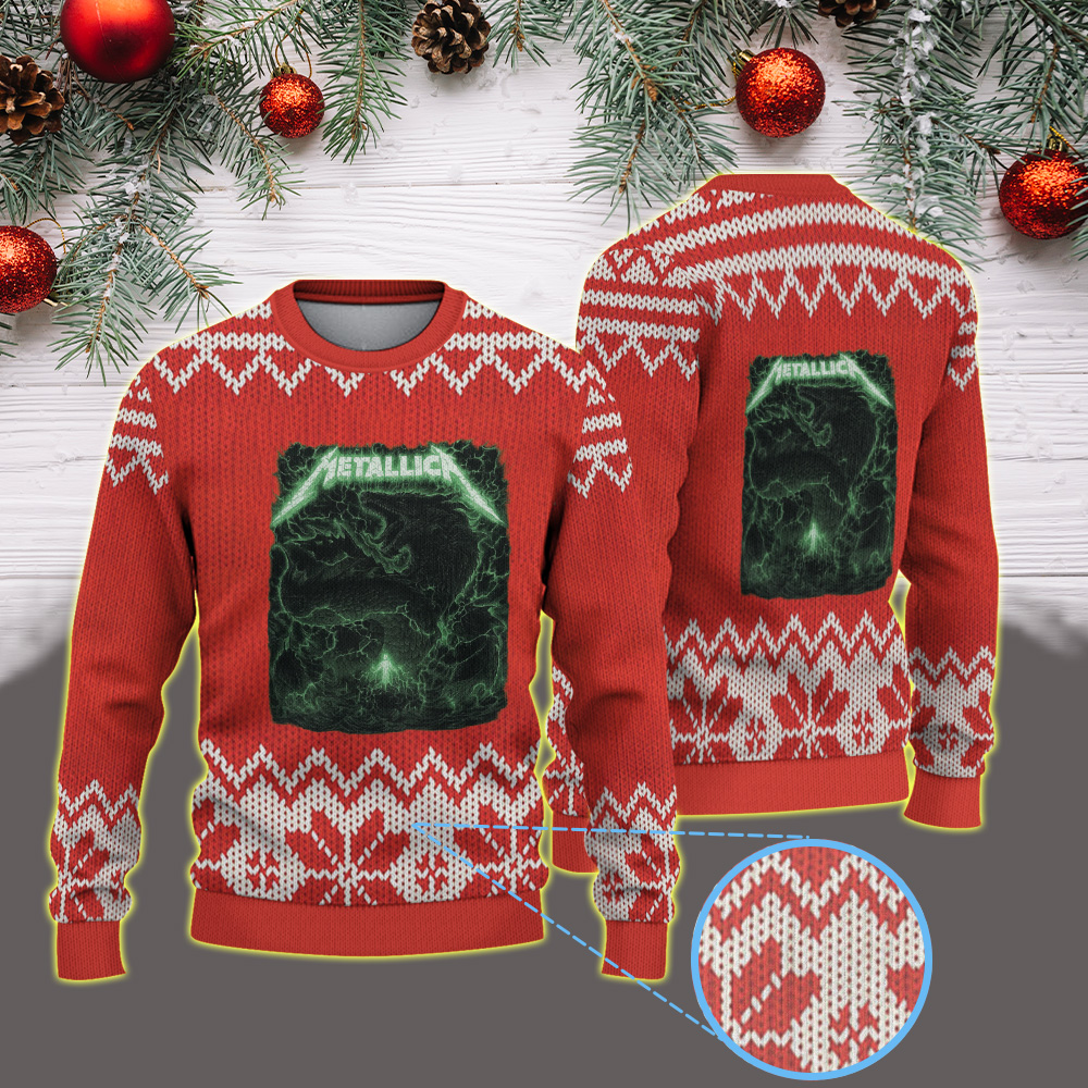 metallica m72 world tour 2025 april 19 2025 syracuse new york jma wireless dome electric sea dragon lightning artwork vintage ugly christmas sweater 1