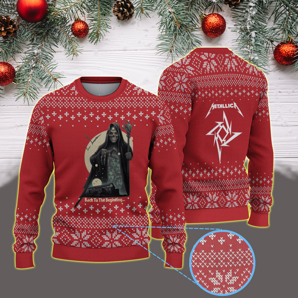 metallica m72 world tour 2025 july 5 2025 birmingham england villa park stadium grim reaper band portrait artwork vintage ugly christmas sweater 1