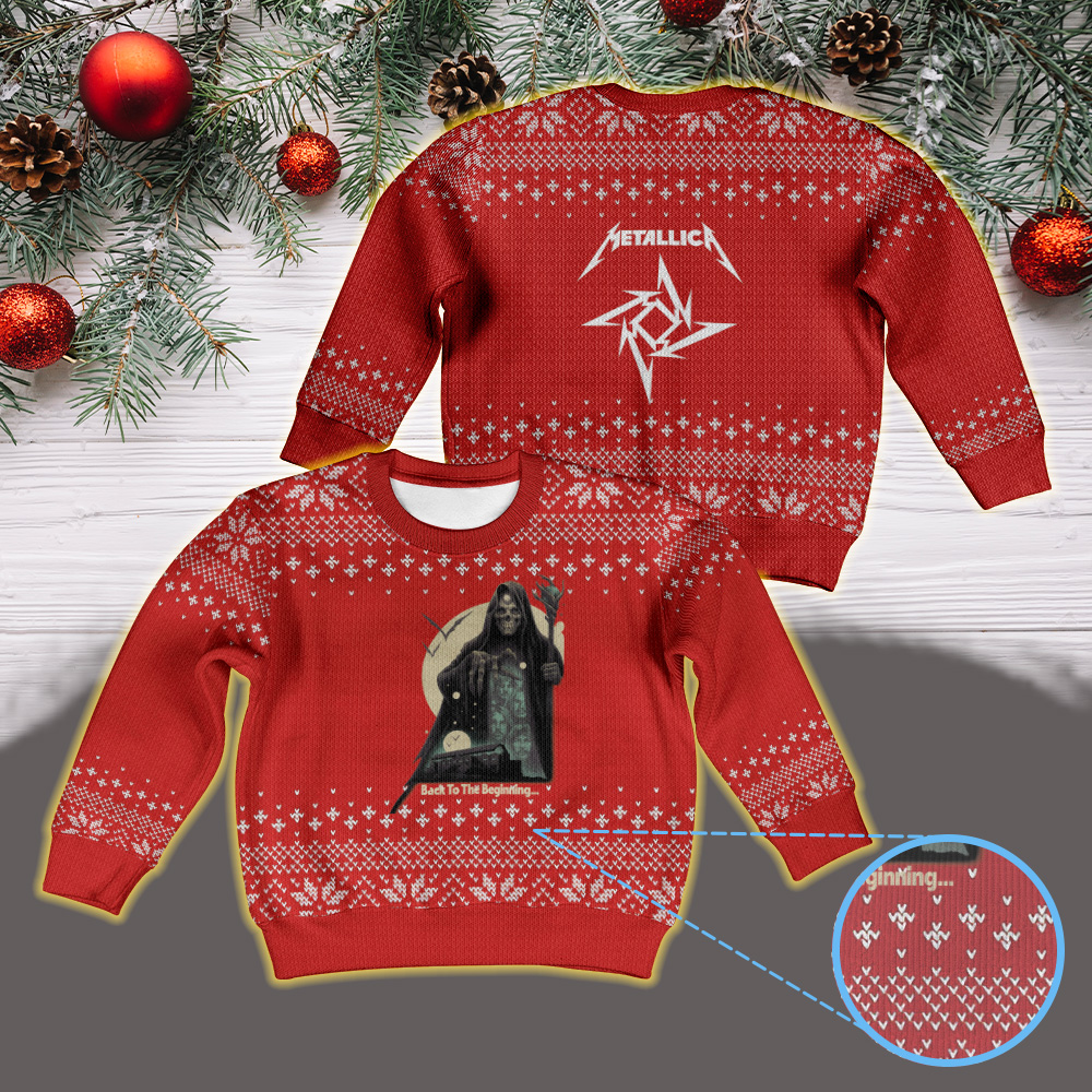 metallica m72 world tour 2025 july 5 2025 birmingham england villa park stadium grim reaper band portrait artwork vintage ugly christmas sweater