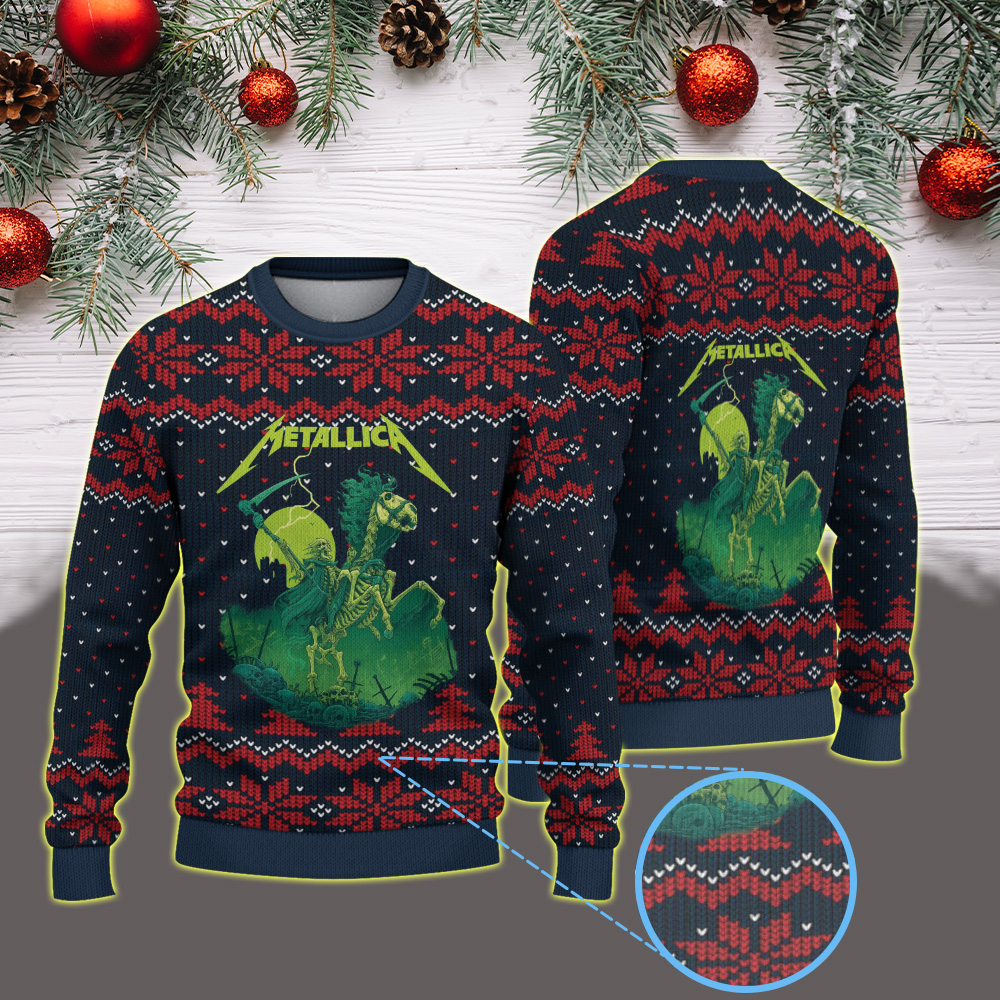 metallica m72 world tour 2025 june 14 2025 houston texas nrg stadium skeleton horseman reaper artwork vintage ugly christmas sweater 1