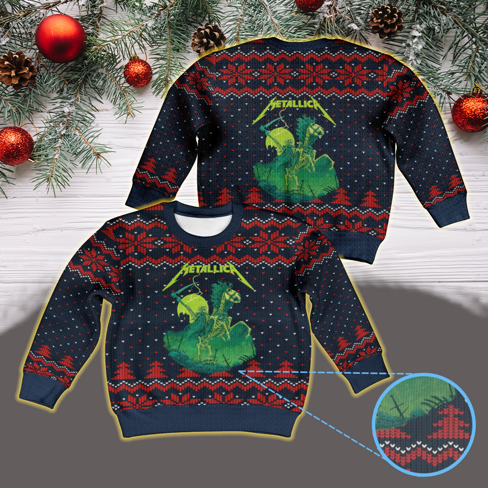 metallica m72 world tour 2025 june 14 2025 houston texas nrg stadium skeleton horseman reaper artwork vintage ugly christmas sweater
