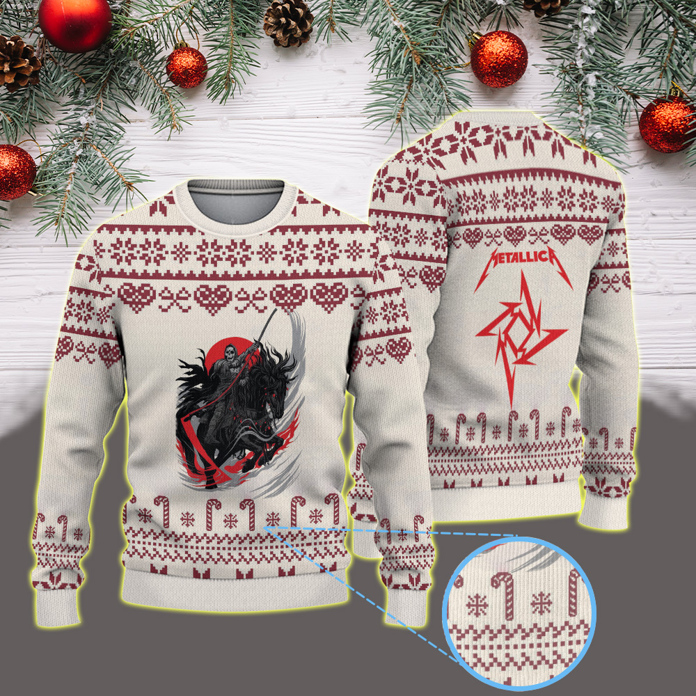 metallica m72 world tour 2025 june 27 29 2025 denver colorado empower field at mile high death rider on black horse artwork vintage ugly christmas sweater 1